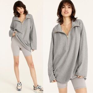 J Crew • University Terry Long Half-zip Tunic sweatshirt pullover heathered grey